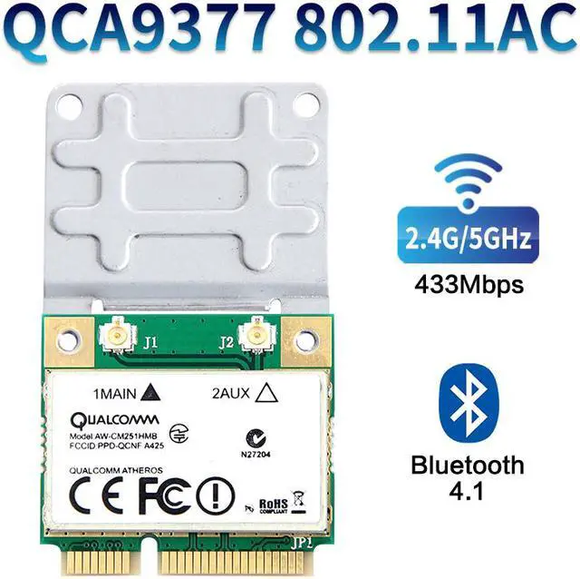 Alt view image 2 of 6 - WIFI Card Atheros QCA9377 Wireless Dual Band 433Mbps WLAN 802.11ac 2.4G/5G Bluetooth 4.1 Mini PCI-E Network Adapter AW-CM251HMB
