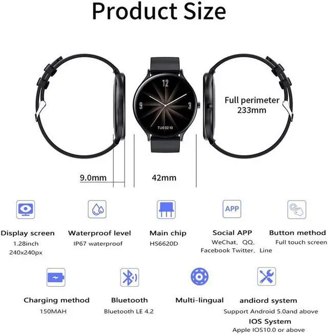 Alt view image 5 of 7 - 1.28inch Full Circle Touch Screen Smart Watch, Bluetooth Watch IP67 Waterproof Fitness Tracker, Sleep/Heart Rate Monitor/Step/Calorie Counter, Smartwatch Compatible Android iPhone