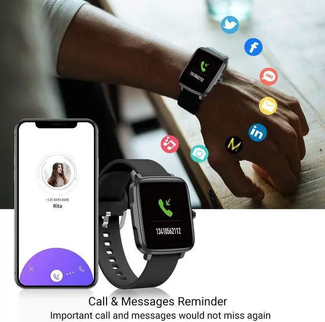 Alt view image 5 of 7 - Smart Watch 1.54" Full Touch Screen for Android iOS Activity Tracker IP68 Waterproof Bluetooth Smartwatch Message Notification Fitness Tracker with Heart Rate Sport Watch for Kids Men Women