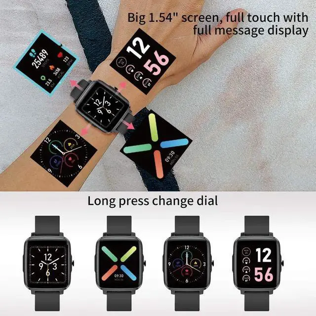 Alt view image 2 of 7 - Smart Watch 1.54" Full Touch Screen for Android iOS Activity Tracker IP68 Waterproof Bluetooth Smartwatch Message Notification Fitness Tracker with Heart Rate Sport Watch for Kids Men Women