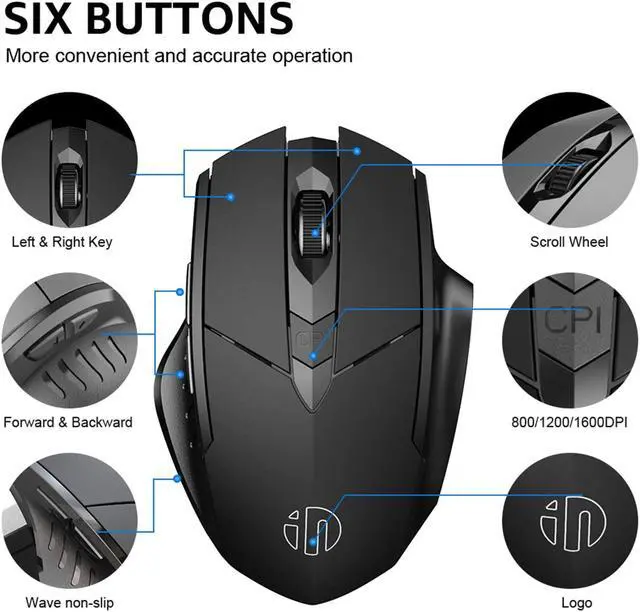 Alt view image 3 of 7 - Slient Wireless Mouse, Large Ergonomic Rechargeable 2.4G Optical Wireless Mouse PC Laptop Cordless Mice with USB Nano Receiver, for Windows Windows 7/8/10/XP, Vista and Mac OS Computer Office Mouse