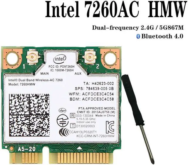 Main image of Network Card 7260HMW,Dual Band Wireless-AC 7260 Network Adapter PCI Express Half Mini Card 802.11 b/a/g/n/ac (TA:H 867Mbps)