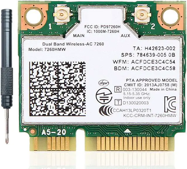 Alt view image 7 of 7 - Network Card 7260HMW,Dual Band Wireless-AC 7260 Network Adapter PCI Express Half Mini Card 802.11 b/a/g/n/ac (TA:H 867Mbps)