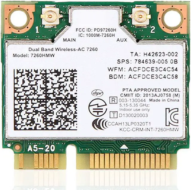 Alt view image 2 of 7 - Network Card 7260HMW,Dual Band Wireless-AC 7260 Network Adapter PCI Express Half Mini Card 802.11 b/a/g/n/ac (TA:H 867Mbps)