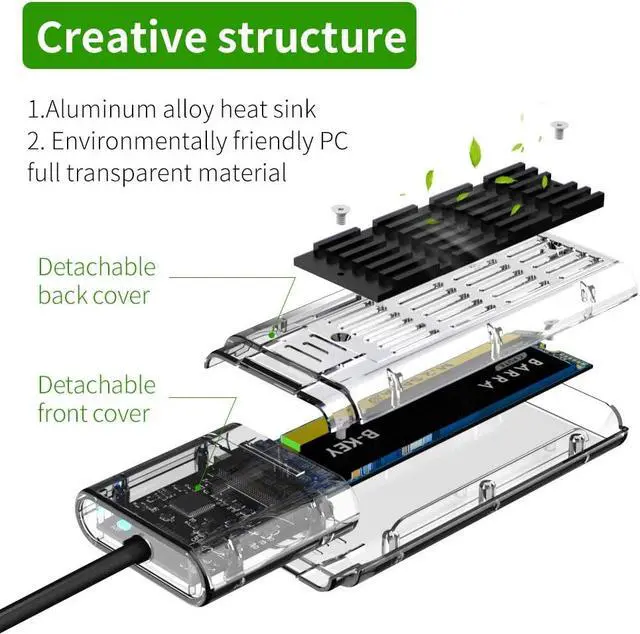 Alt view image 2 of 7 - Transparent M.2 SSD Enclosure High Speed USB3.0 Gen1 5Gb/S M.2 NGFF SATA External Hard Drive Case for PC
