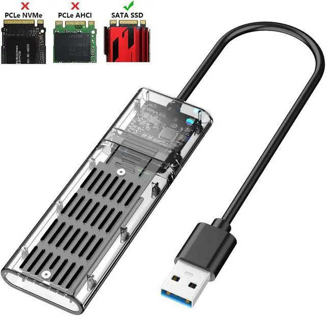 Alt view image 7 of 7 - Transparent M.2 SSD Enclosure High Speed USB3.0 Gen1 5Gb/S M.2 NGFF SATA External Hard Drive Case for PC