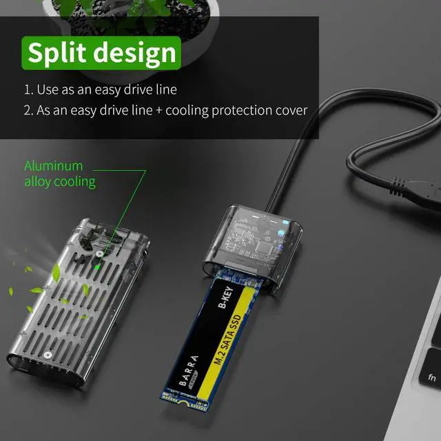 Alt view image 4 of 7 - Transparent M.2 SSD Enclosure High Speed USB3.0 Gen1 5Gb/S M.2 NGFF SATA External Hard Drive Case for PC