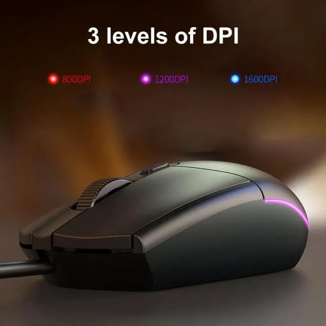 Alt view image 2 of 7 - Gaming Mouse Wired, Gaming Mice, 4 Buttons, 1600DPI Adjustable, 7 Colors LED Backlight Light, Comfortable Grip Ergonomic Optical PC Computer Gaming Mice (Black)