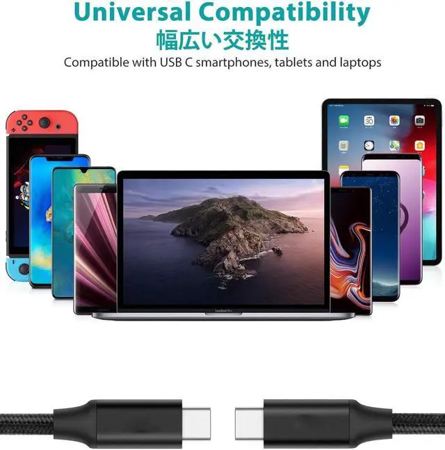 Alt view image 7 of 7 - USB C to USB C 3.1 Gen 2 Cable 10Gbps Data Transfer, 4K Video Output Monitor Cable 100W PD Fast Charging Compatible with Thunderbolt 3, MacBook Pro, iPad Pro, Galaxy S20, Google Pixel - 3.3FT / 1M