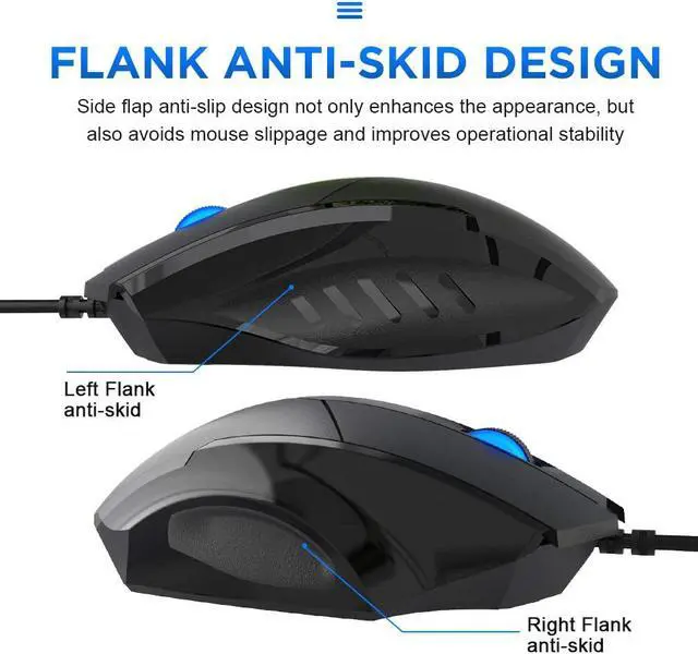 Alt view image 5 of 7 - [Upgraded] Wired USB Mouse, Silent Click and Optical Tracking,1200DPI, 3-Buttons, Corded Mouse for PC Computer Laptop MacBook Office, Black