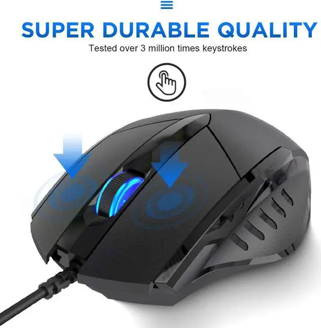 Alt view image 2 of 7 - [Upgraded] Wired USB Mouse, Silent Click and Optical Tracking,1200DPI, 3-Buttons, Corded Mouse for PC Computer Laptop MacBook Office, Black