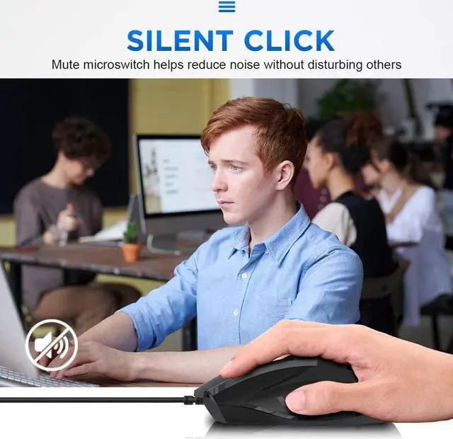 Alt view image 4 of 7 - [Upgraded] Wired USB Mouse, Silent Click and Optical Tracking,1200DPI, 3-Buttons, Corded Mouse for PC Computer Laptop MacBook Office, Black