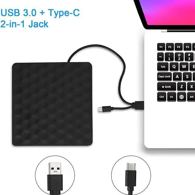 Alt view image 5 of 7 - External CD DVD Drive for Laptop, High-Speed Transfer USB 3.0 & USB Type C Slim Portable CD DVD +/-RW Optical Drive Burner Writer Reader with Type-C Adapter for PC Desktops, Compatible with PC Desktop