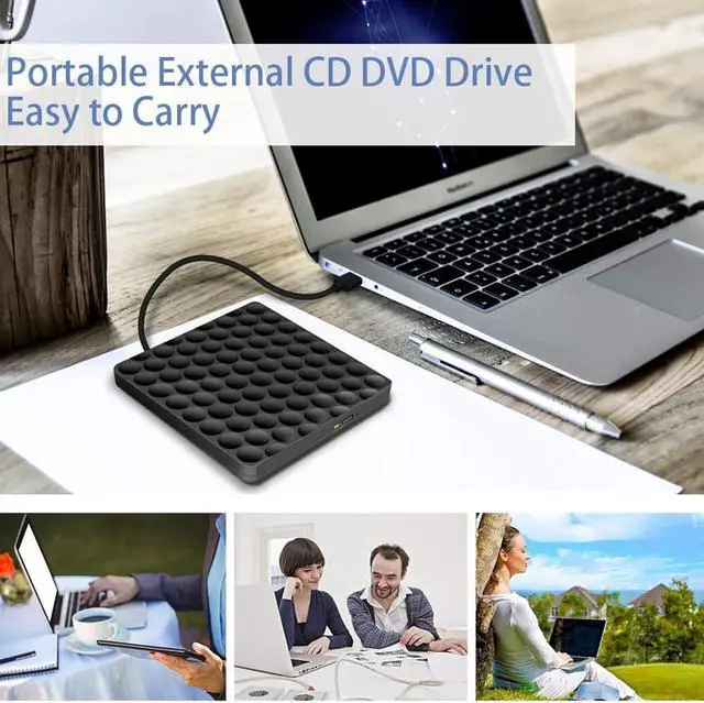 Alt view image 4 of 7 - External CD DVD Drive for Laptop, High-Speed Transfer USB 3.0 & USB Type C Slim Portable CD DVD +/-RW Optical Drive Burner Writer Reader with Type-C Adapter for PC Desktops, Compatible with PC Desktop