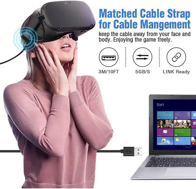 Alt view image 4 of 7 - Oculus Quest Link Cable, 10 ft / 3M, High-speed Data Transfer & Fast Charging USB 3.1 Type C to USB A USB 3.0 Cable, Compatible with Oculus Quest / Quest 2 Link Steam VR (10 feet)