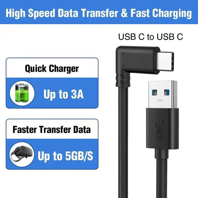 Alt view image 7 of 7 - Oculus Quest Link Cable, 10 ft / 3M, High-speed Data Transfer & Fast Charging USB 3.1 Type C to USB A USB 3.0 Cable, Compatible with Oculus Quest / Quest 2 Link Steam VR (10 feet)