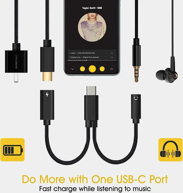 Alt view image 3 of 7 - USB C to 3.5mm Headphone and 60W PD Charger Adapter, 2-in-1 USB C to AUX Mic Jack with USB C PD 60W Fast Charging for Stereo, Earphones, Compatible with Galaxy Note 20/10/S20, Pixel 2/3/4 XL,iPad Pro