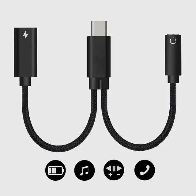Alt view image 2 of 7 - USB C to 3.5mm Headphone and 60W PD Charger Adapter, 2-in-1 USB C to AUX Mic Jack with USB C PD 60W Fast Charging for Stereo, Earphones, Compatible with Galaxy Note 20/10/S20, Pixel 2/3/4 XL,iPad Pro