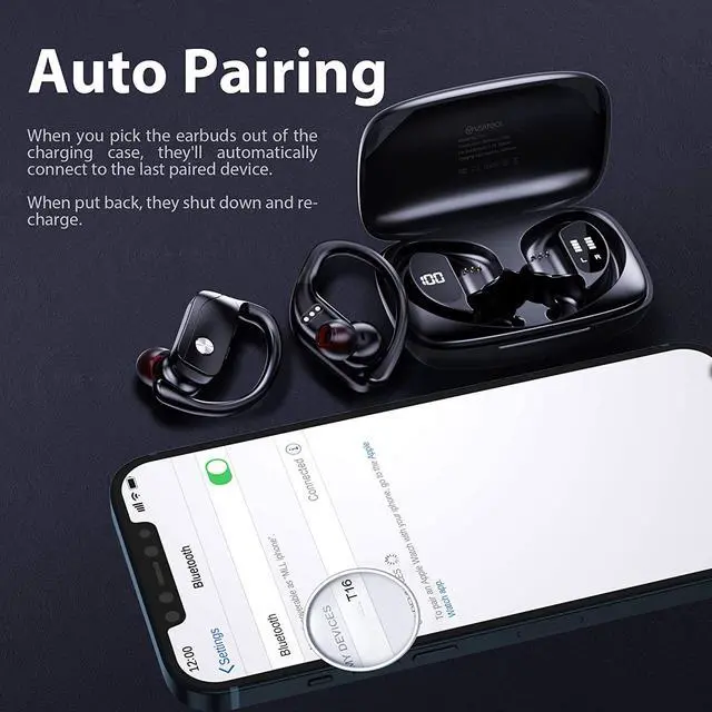 Alt view image 5 of 6 - Ture Wireless Earbuds Bluetooth Headphones 48hrs Playtime Sport Earphones with LED Display TWS Stereo Deep Bass Ear Buds with Earhooks Waterproof in-Ear Built-in Mic Headset for Running Workout