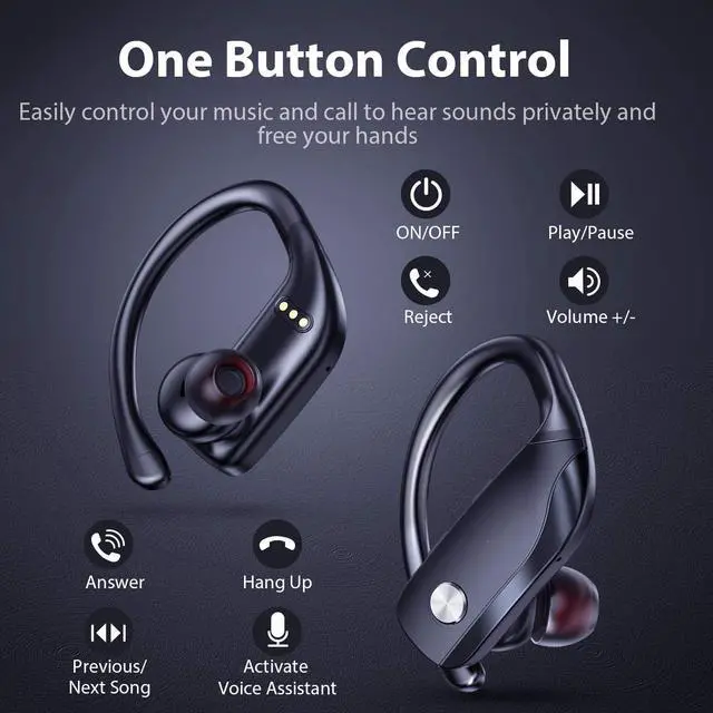 Alt view image 4 of 6 - Ture Wireless Earbuds Bluetooth Headphones 48hrs Playtime Sport Earphones with LED Display TWS Stereo Deep Bass Ear Buds with Earhooks Waterproof in-Ear Built-in Mic Headset for Running Workout