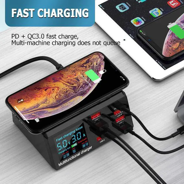 Alt view image 2 of 7 - Quick Charge 3.0 8-Port USB Fast Charger,100W USB hub Fast Charging Station Compatible with All Phone and ipad,QC 3.0 and PD Fast Charger, 10W Max Fast Wireless Charging, Amazing