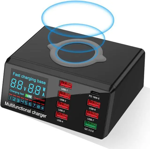 Main image of Quick Charge 3.0 8-Port USB Fast Charger,100W USB hub Fast Charging Station Compatible with All Phone and ipad,QC 3.0 and PD Fast Charger, 10W Max Fast Wireless Charging, Amazing