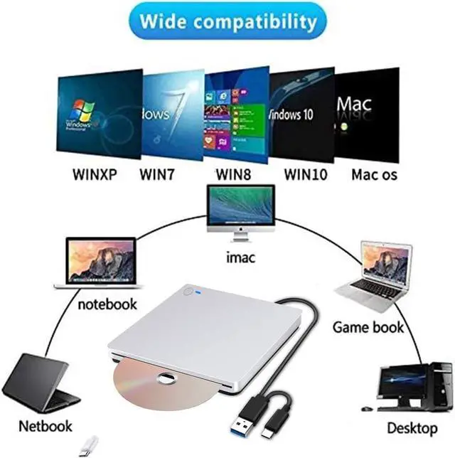 Alt view image 5 of 7 - External DVD Drive, CD/DVD Reader and Burner, Laptop Drive, External Disk Drive, External CD DVD, Computer Burner, USB DVD Drive, CD Drive, External CD Drive, USB 3.0 CD/DVD Portable Player
