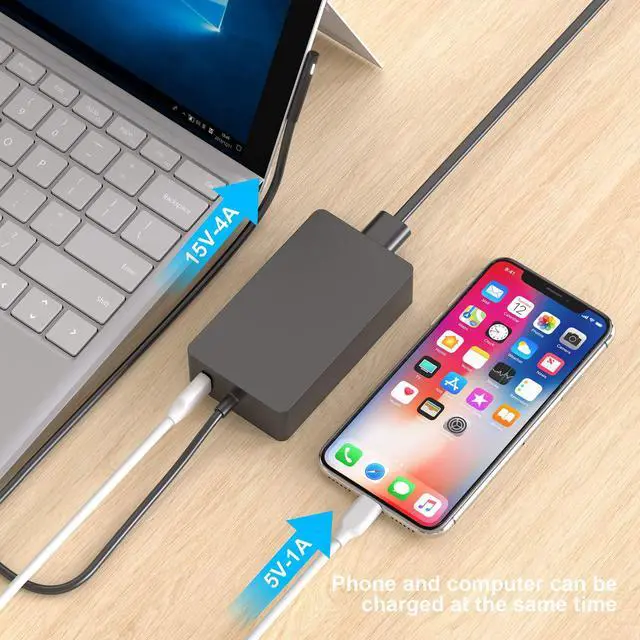 Alt view image 3 of 7 - Surface Book Charger, AYNEFF 15V 4A 65W Surface Pro 7 Power Supply Compatible with Microsoft Surface Book Surface Laptop Surface Pro 7 Pro 6 Pro 4 Pro X, Surface Go, 5.9ft DC Cable with USB 5V 1A