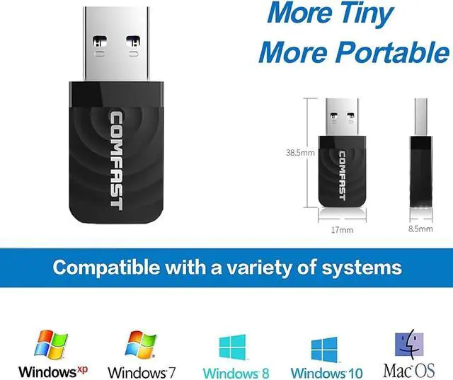 Alt view image 6 of 7 - WiFi Adapter,5GHz WiFi Dongle USB 3.0 1300Mbps Dual Band 2.4GHz 5GHz Mini Wireless Network USB Wifi Adapter for PC Desktop Laptop, Support Windows XP/7/8/8.1/10, MacOS 10.9-10.14