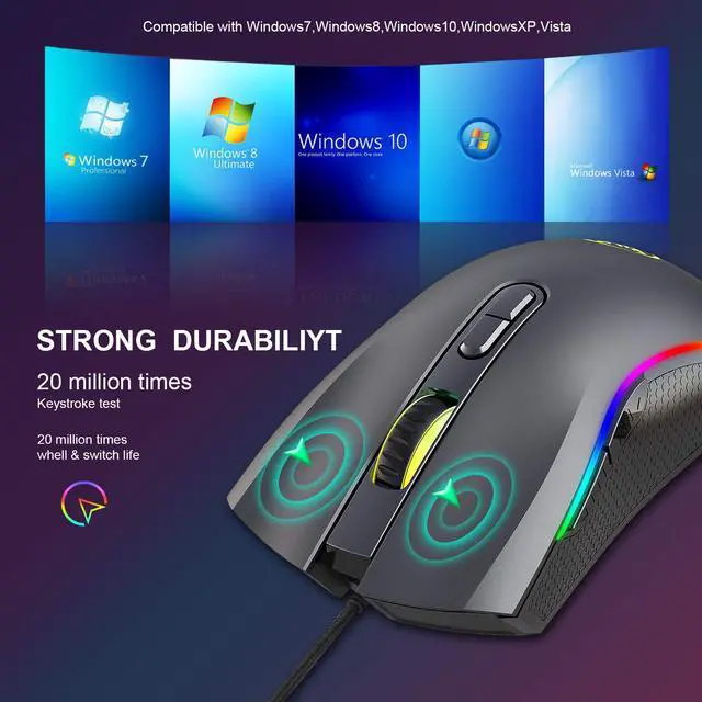 Alt view image 4 of 7 - Gaming Mouse Wired,7200 DPI Adjustable, 7 Programmable Buttons, 6 Kinds of RGB Backlit Gaming Mouse, Lightweight Mouse for Laptop PC Gamer Computer Desktop