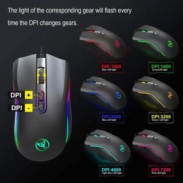 Alt view image 2 of 7 - Gaming Mouse Wired,7200 DPI Adjustable, 7 Programmable Buttons, 6 Kinds of RGB Backlit Gaming Mouse, Lightweight Mouse for Laptop PC Gamer Computer Desktop