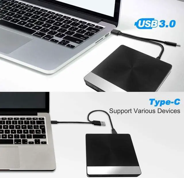 Alt view image 5 of 7 - USB 3.0 USB C 2-in-1 External DVD Drive - Slim Type-C CD DVD +/-RW Drive Rewriter Burner, High Speed Data Transfer Disk Drive for Laptop Desktop MacBook Mac OS Windows