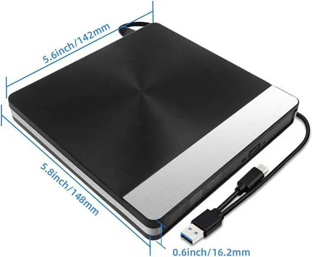 Alt view image 7 of 7 - USB 3.0 USB C 2-in-1 External DVD Drive - Slim Type-C CD DVD +/-RW Drive Rewriter Burner, High Speed Data Transfer Disk Drive for Laptop Desktop MacBook Mac OS Windows