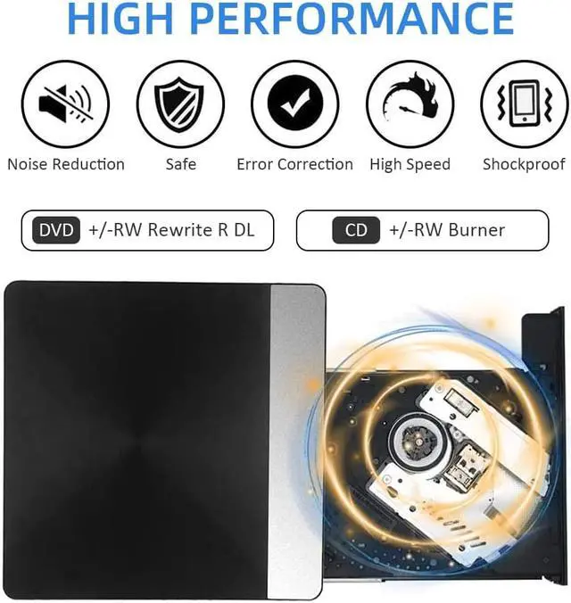 Alt view image 2 of 7 - USB 3.0 USB C 2-in-1 External DVD Drive - Slim Type-C CD DVD +/-RW Drive Rewriter Burner, High Speed Data Transfer Disk Drive for Laptop Desktop MacBook Mac OS Windows