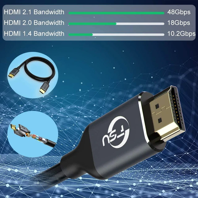Alt view image 4 of 7 - 8K HDMI 2.1 Cable, 3.3FT/1M 48Gbps High Speed HDMI Cord, 8K@60Hz Ultra HD, 4K@120Hz, 144Hz eARC HDR10 4:4:4 HDCP 2.2&2.3, Compatible Laptop/Projector/Monitor/Fire TV Playstation 5/PS4