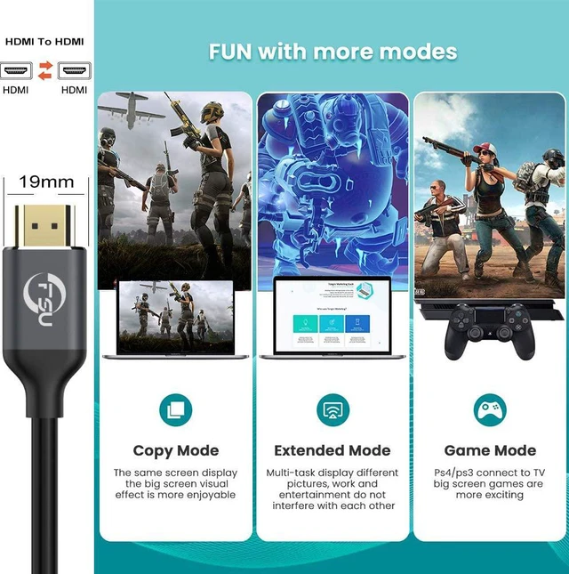 Alt view image 3 of 7 - 8K HDMI 2.1 Cable, 3.3FT/1M 48Gbps High Speed HDMI Cord, 8K@60Hz Ultra HD, 4K@120Hz, 144Hz eARC HDR10 4:4:4 HDCP 2.2&2.3, Compatible Laptop/Projector/Monitor/Fire TV Playstation 5/PS4