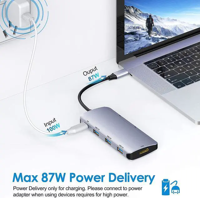 Alt view image 4 of 6 - USB C Hub, 7-in-1 USB C Hub Multiport Adapter with 4K USB C to HDMI,SD/TF Card Reader and 3 USB 3.0 Ports,87W Power Delivery,for MacBook Pro, Pixelbook, XPS, and More
