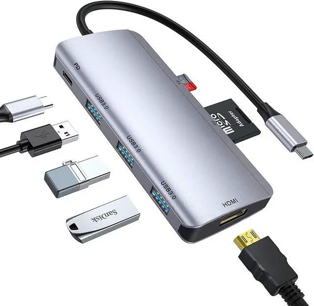 Main image of USB C Hub, 7-in-1 USB C Hub Multiport Adapter with 4K USB C to HDMI,SD/TF Card Reader and 3 USB 3.0 Ports,87W Power Delivery,for MacBook Pro, Pixelbook, XPS, and More