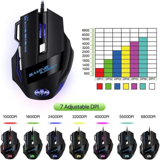 Alt view image 6 of 7 - USB Wired Gaming Mouse 6800 DPI 7 Buttons Optical Game Mice with led Backlight Ergonomic for overwatch Game Laptop Computer
