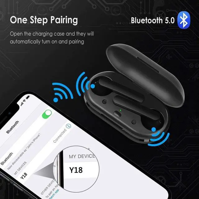 Alt view image 3 of 7 - True Wireless Earbuds, Bluetooth 5 Headphones with Immersive Sound, 30-Hours Playtime, USB C Quick Charge, IPX6 Water-Resistant, Noise Cancelling Mics Earphones for Sports and Work (Black)