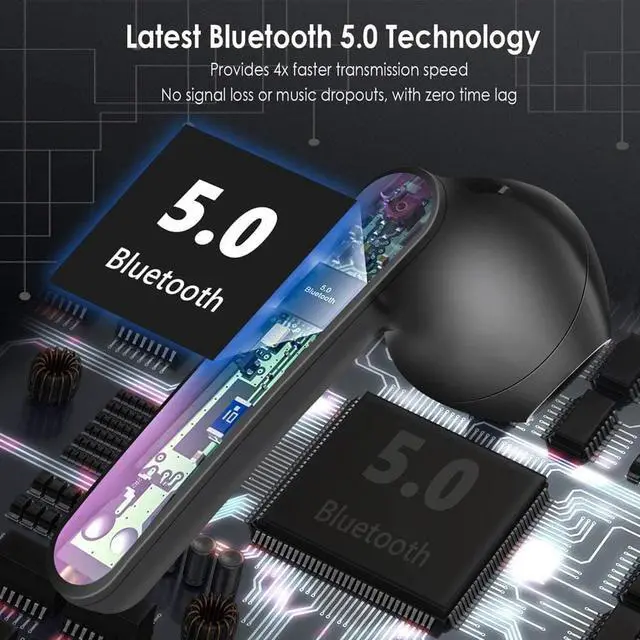 Alt view image 5 of 7 - True Wireless Earbuds, Bluetooth 5 Headphones with Immersive Sound, 30-Hours Playtime, USB C Quick Charge, IPX6 Water-Resistant, Noise Cancelling Mics Earphones for Sports and Work (Black)