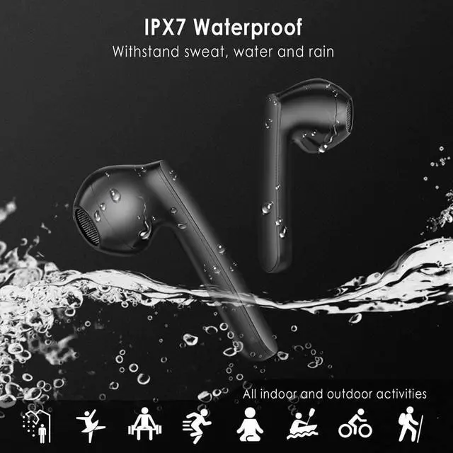 Alt view image 4 of 7 - True Wireless Earbuds, Bluetooth 5 Headphones with Immersive Sound, 30-Hours Playtime, USB C Quick Charge, IPX6 Water-Resistant, Noise Cancelling Mics Earphones for Sports and Work (Black)