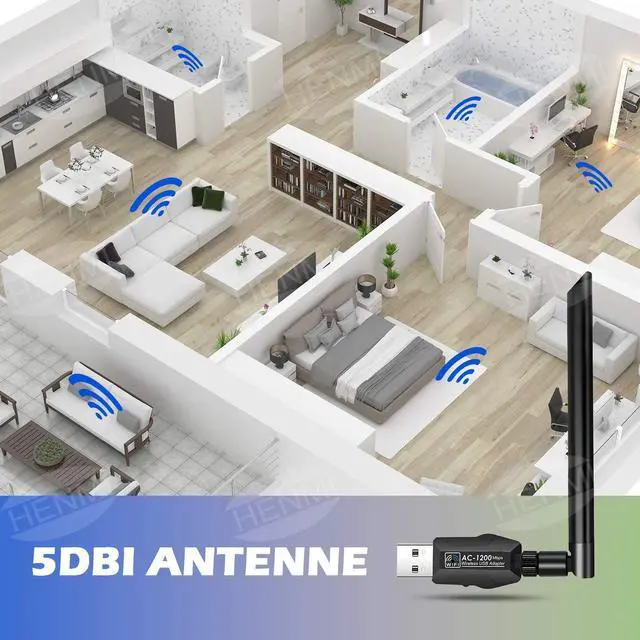 Alt view image 6 of 7 - Wifi Dongle, WLAN USB 3.0 Adapter Dual-band 1200 Mbps, for PC/desktop/laptop, Wireless Adapter 5.8G/867Mbps + 2.4G/300Mbps, PC Windows 10/XP/Win7/8/8.1/Linux/Mac OS