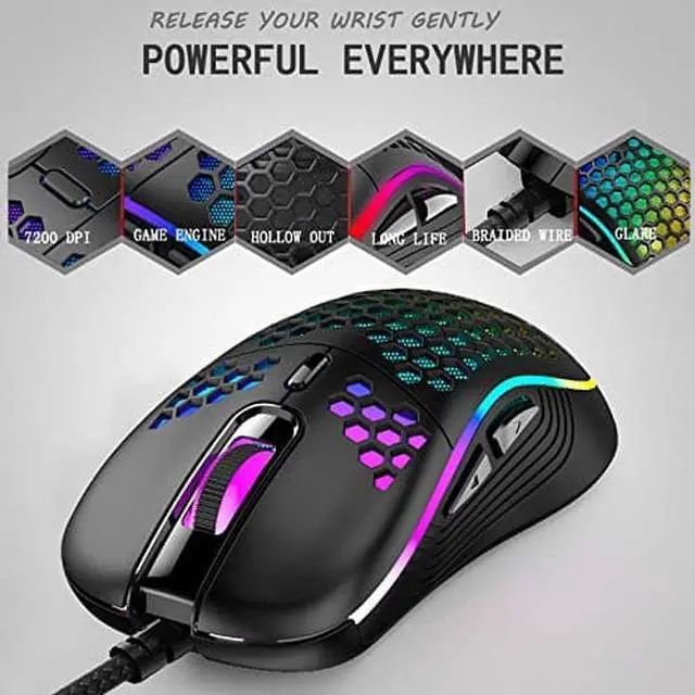 Alt view image 3 of 7 - Wired Gaming Mouse, 6 Buttons Game Mice RGB Colour Pro 4800 DPI Braided Wire Programmable Pro Gaming Mouse PC Plug and Play, USB Connection PS4, PS5, XBOX, PC Windows and iOS Gaming Mouse