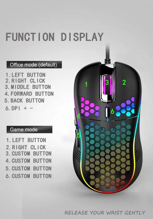 Alt view image 5 of 7 - Wired Gaming Mouse, 6 Buttons Game Mice RGB Colour Pro 4800 DPI Braided Wire Programmable Pro Gaming Mouse PC Plug and Play, USB Connection PS4, PS5, XBOX, PC Windows and iOS Gaming Mouse