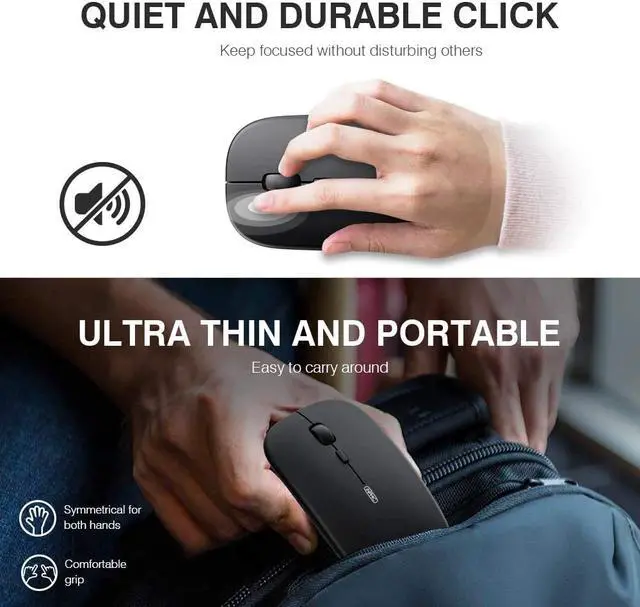 Alt view image 4 of 7 - Wireless Mouse for Laptop, 2.4G Rechargeable Silent Computer Mouse,1600 DPI Ultra Thin Optical Portable USB Mini Mouse, Cordless Mice for Laptop, PC, MacBook, Mac