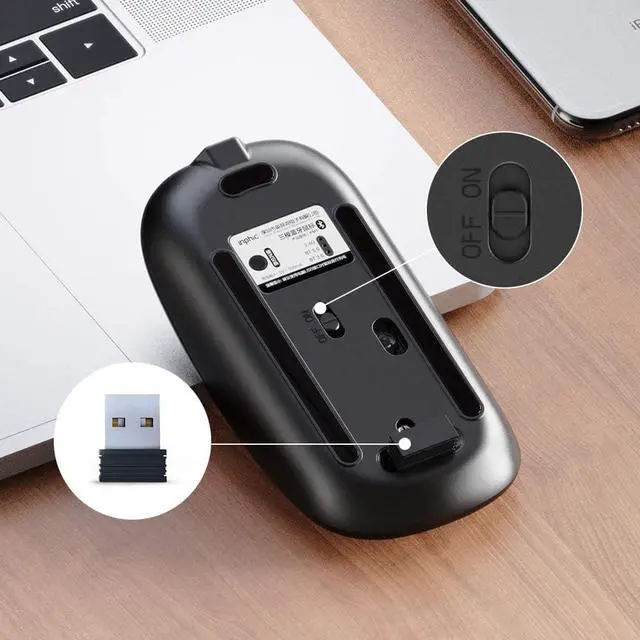 Alt view image 5 of 7 - Wireless Mouse for Laptop, 2.4G Rechargeable Silent Computer Mouse,1600 DPI Ultra Thin Optical Portable USB Mini Mouse, Cordless Mice for Laptop, PC, MacBook, Mac