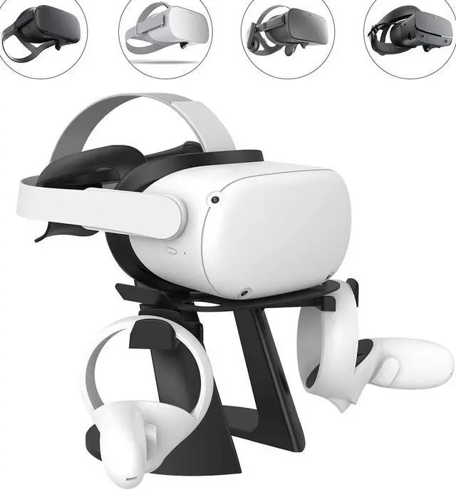 Alt view image 6 of 7 - VR Stand, Headset Display Holder and Controller Holder Mount Station for Oculus Quest/Quest 2/Rift/Rift S/GO/HTC Vive/Vive Pro/Valve Index VR Headset and Touch Controllers (Black)
