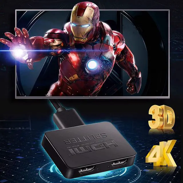Alt view image 6 of 7 - HDMI Splitter 1 in 2 Out, 4K HDMI Splitter for Dual Monitors Duplicate/Mirror Only, 1x2 HDMI Splitter 1 to 2 Amplifier for Full HD 1080P 3D with HDMI Cable (1 Source onto 2 Displays)