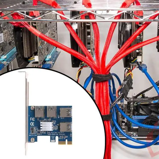 Alt view image 5 of 7 - PCIe 1 to 4 PCI Express 16X Slots Riser Card PCI-E 1X to External 4 PCI-E Slot Adapter PCIe Multiplier Card USB 3.0 Mining Special Riser Card for Bitcoin Miner